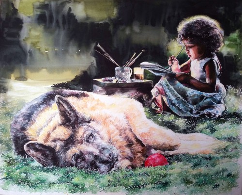 GIRL WITH DOG