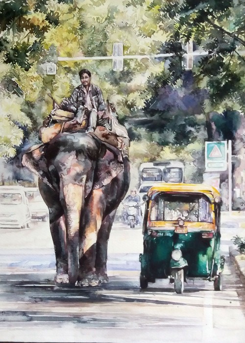Elephant with tricycle