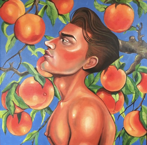 man with peach