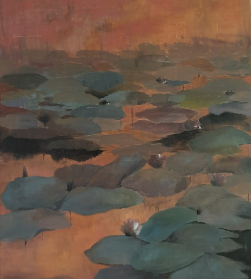 Water lilies in dusky waters