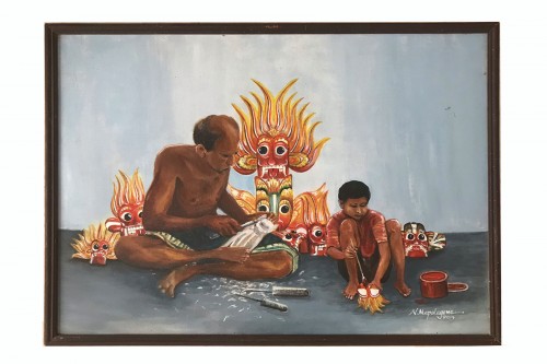 A Man Carving Masks (Canvas)