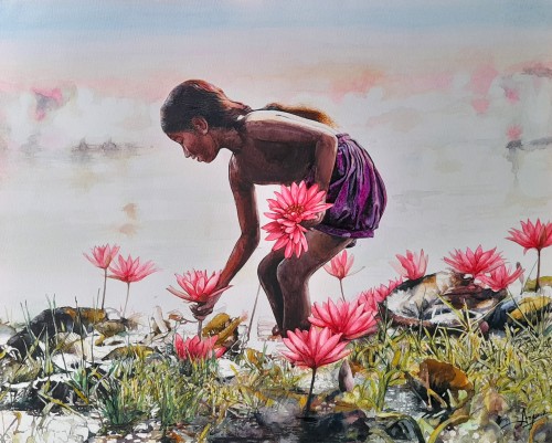 Girl with flowers.