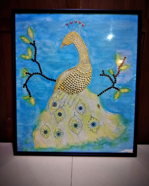 Peacock rhinestone artwork