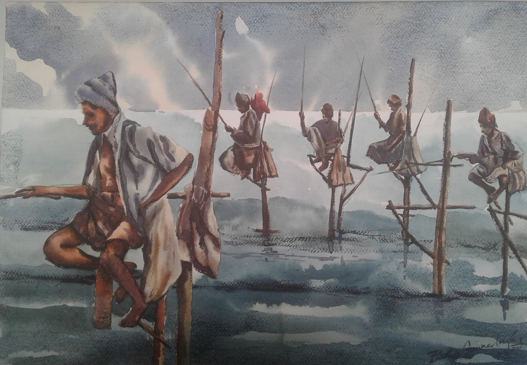 Stillt fishermen by Palitha Gunasinghe