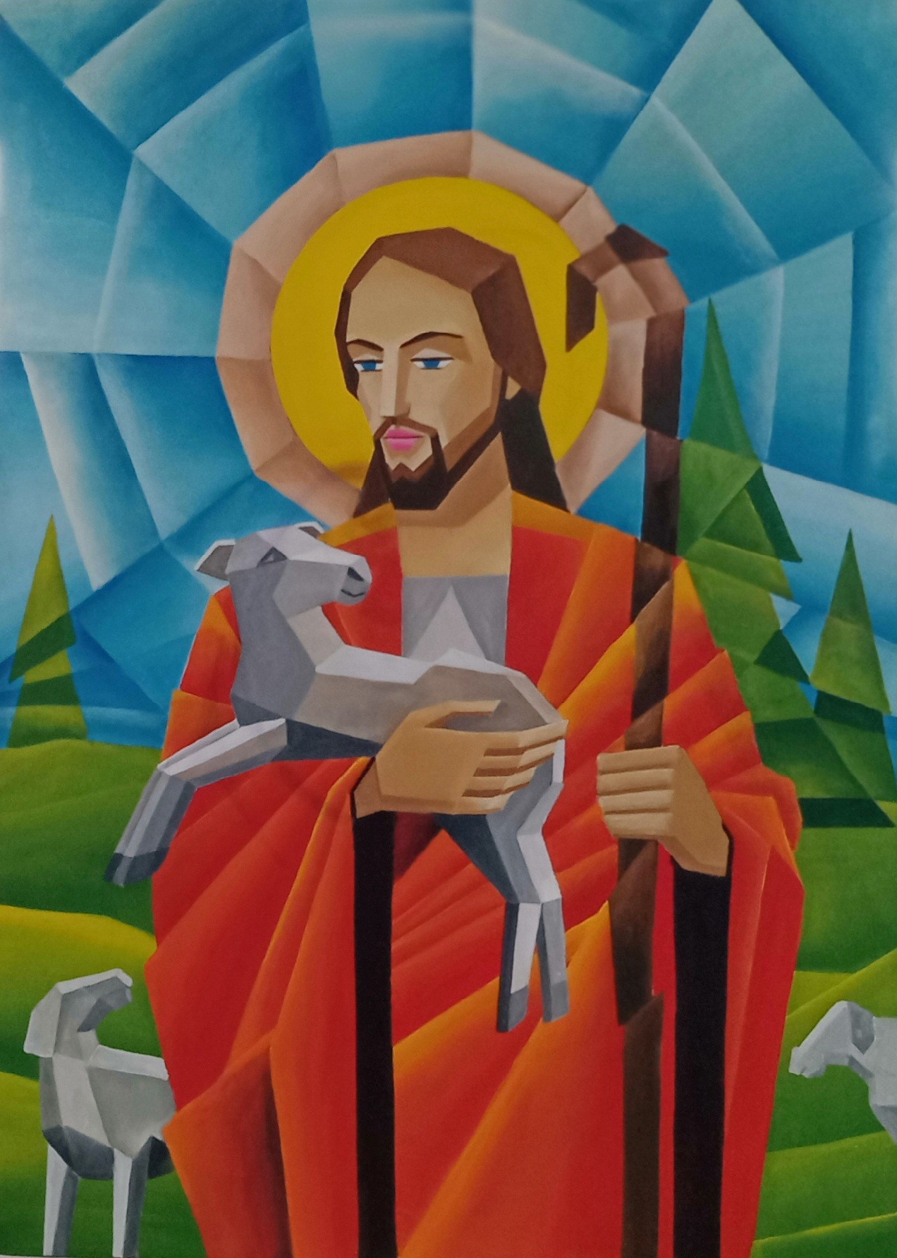Jesus with Sheep by Madhawa Chandraratne