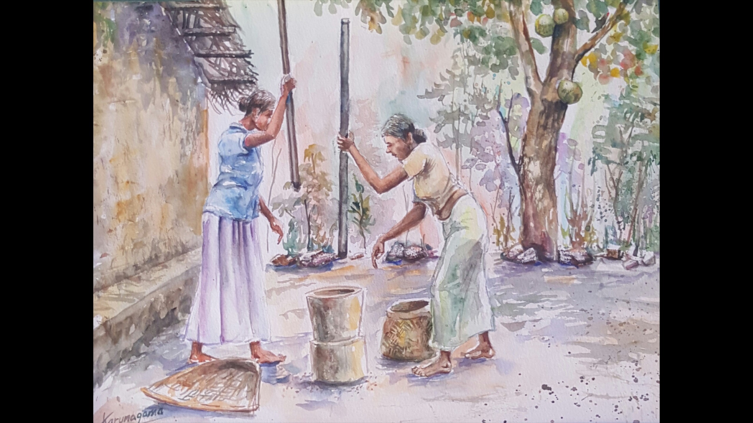 Mortar with two pestles by Sarath Karunagama