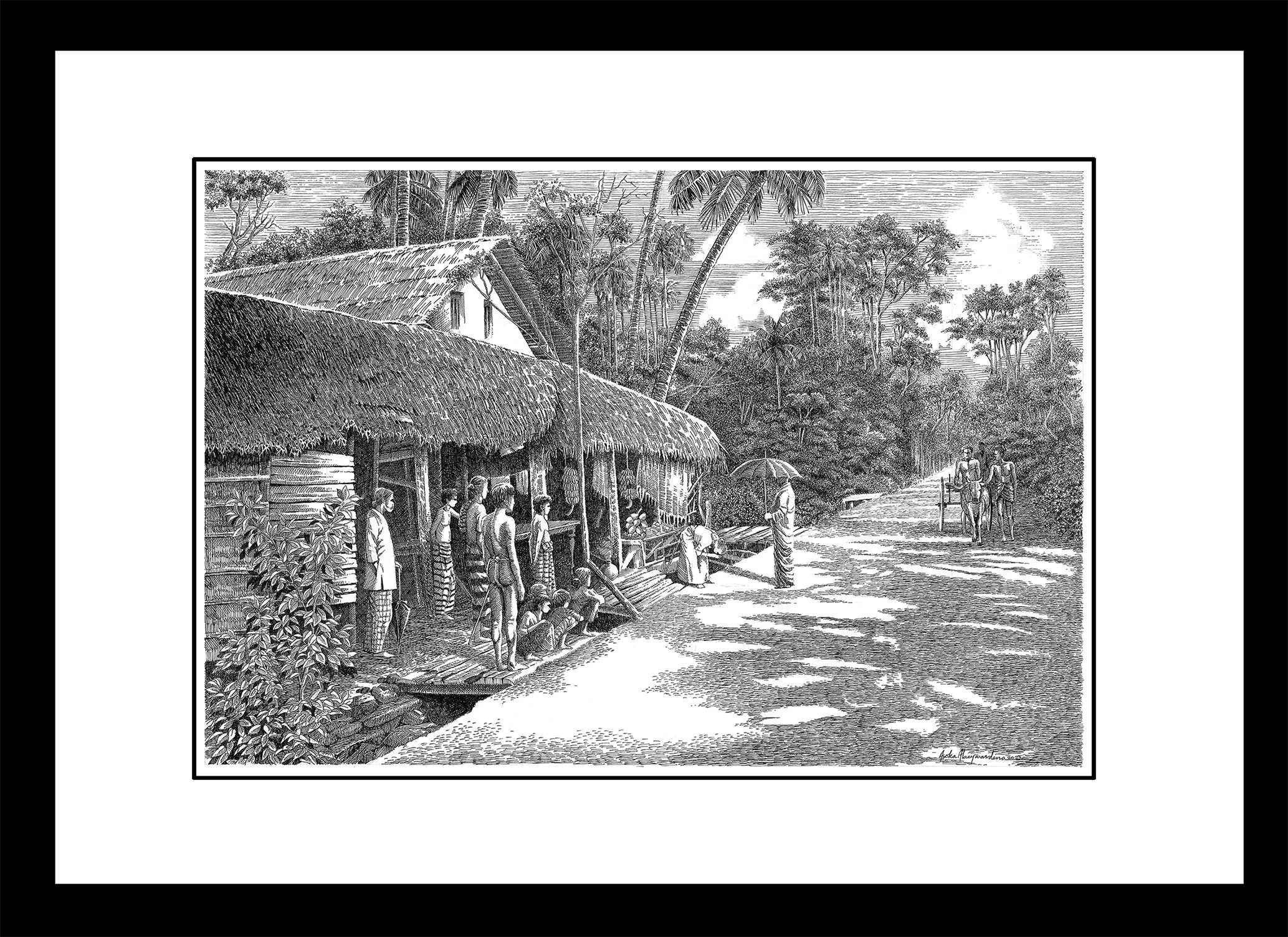 Villege scene in early Ceylon by ASOKA ABEYWARDENA