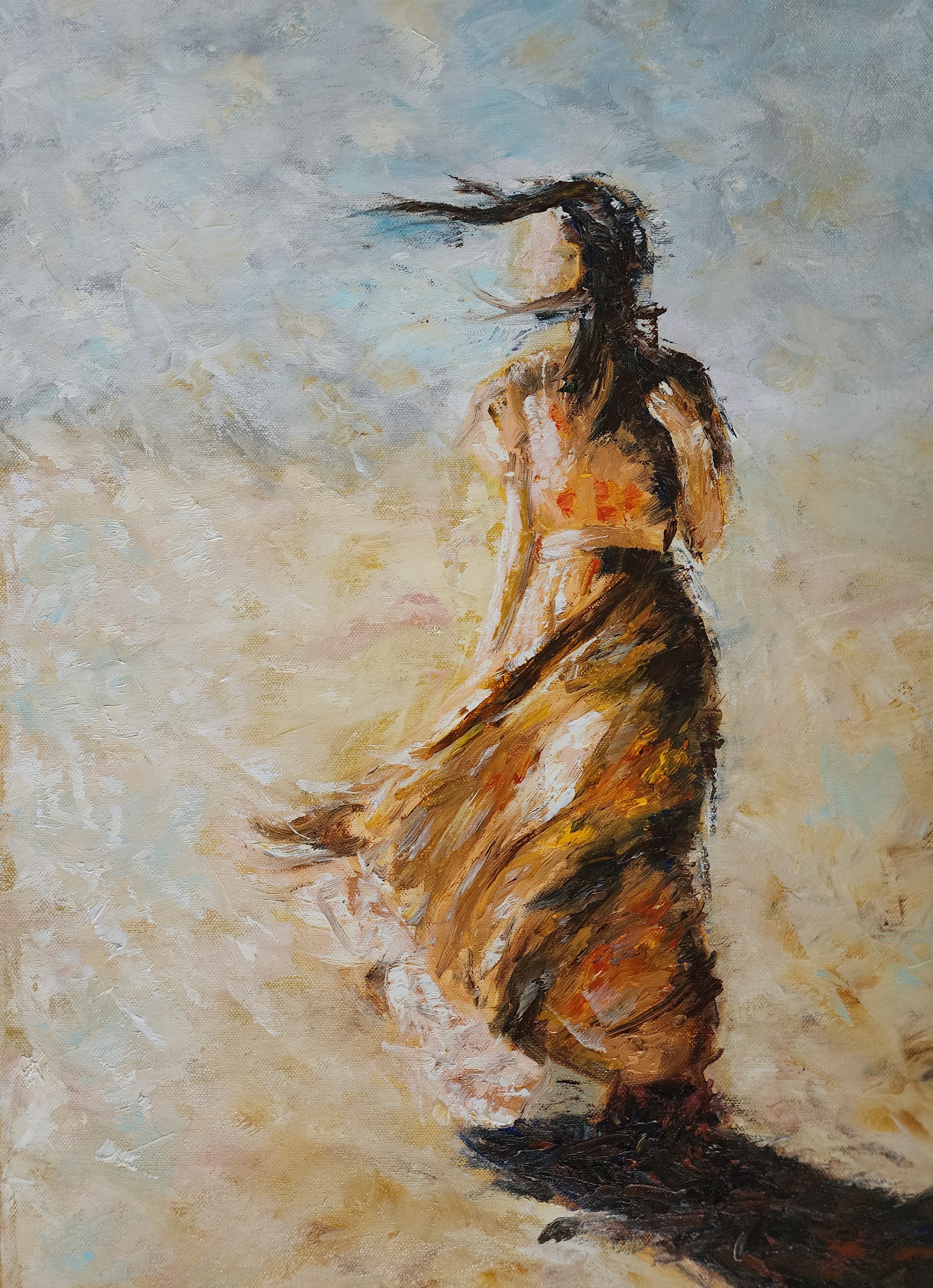 Girl on a Windy Day by Manu Fine Art