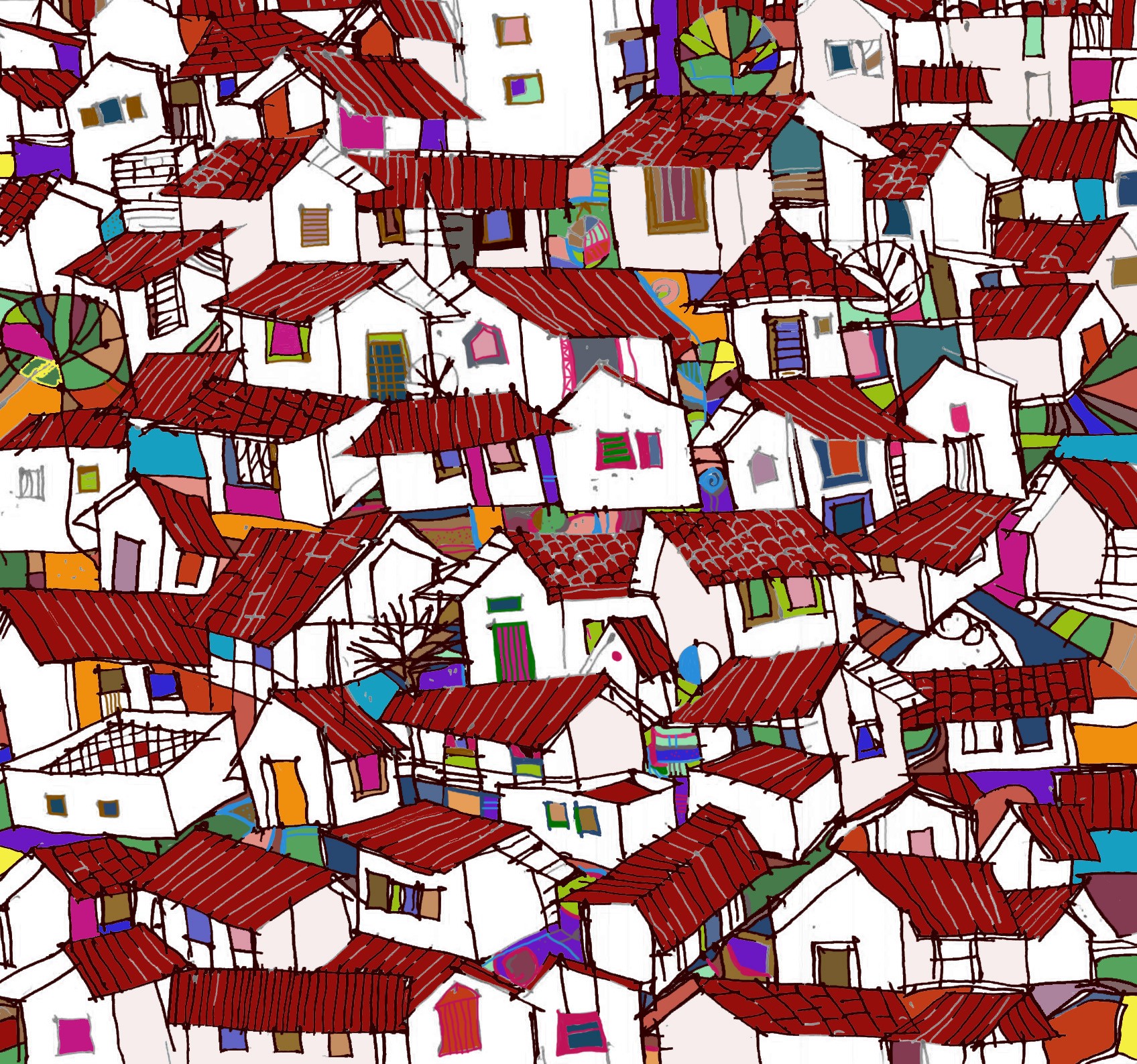 red roofs by Susantha Moonamalpe