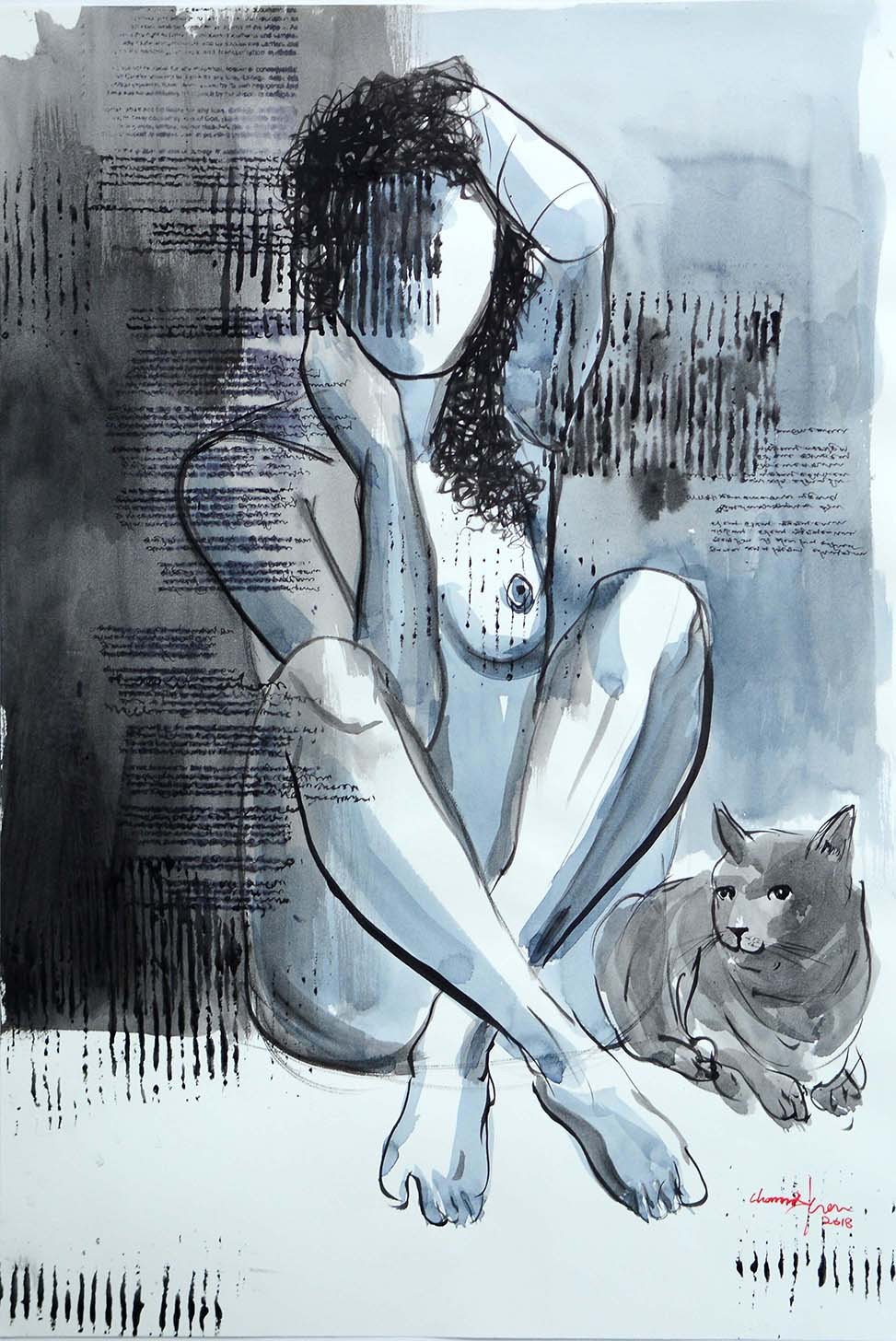 A GIRL WITH CAT by Chammika Jayawardena