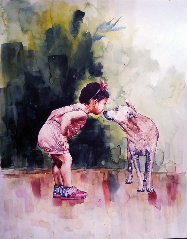 KISS - BABY WITH DOG by susantha rangana