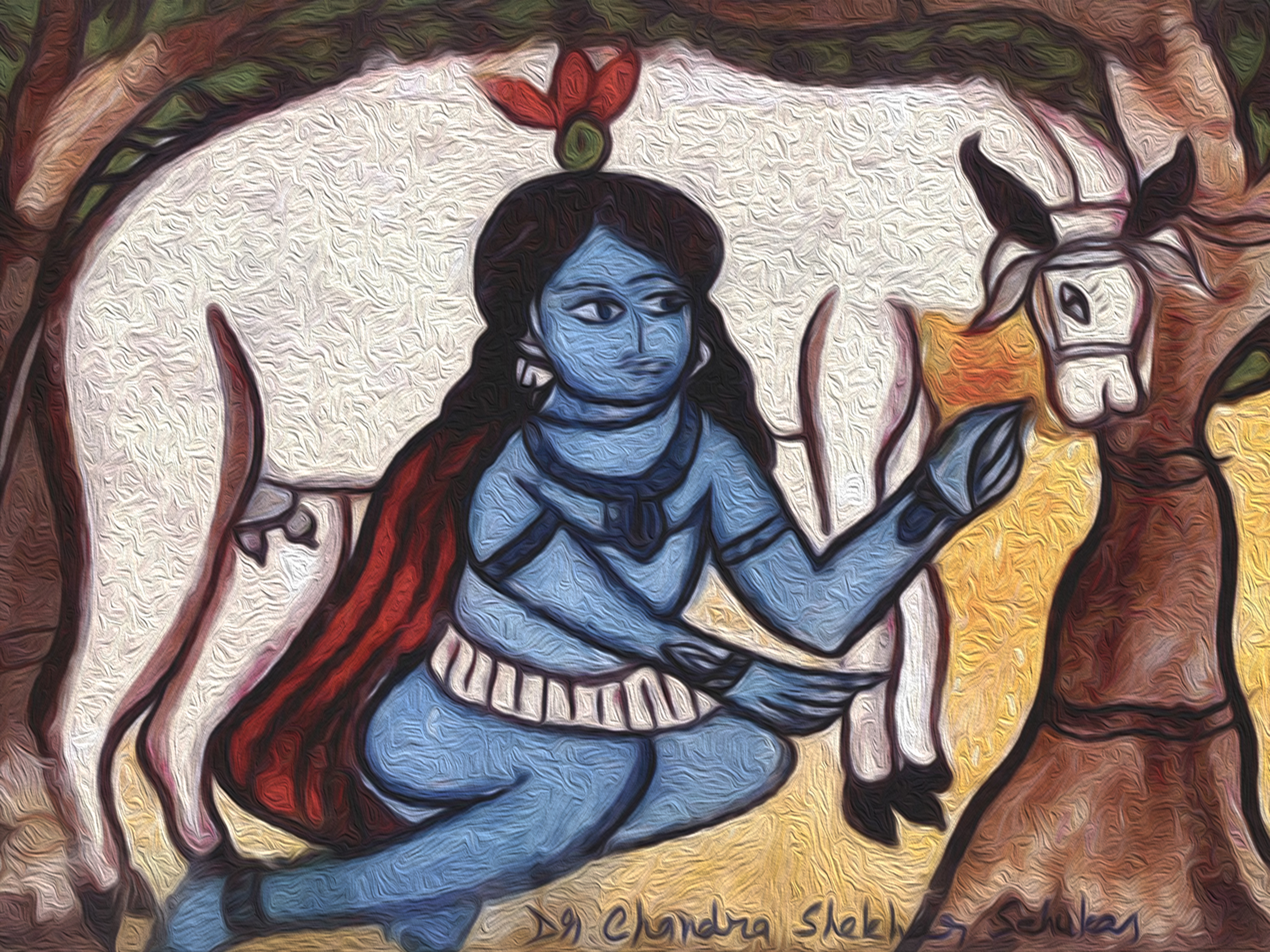 Krishna and Cow by Chandra Sahukar
