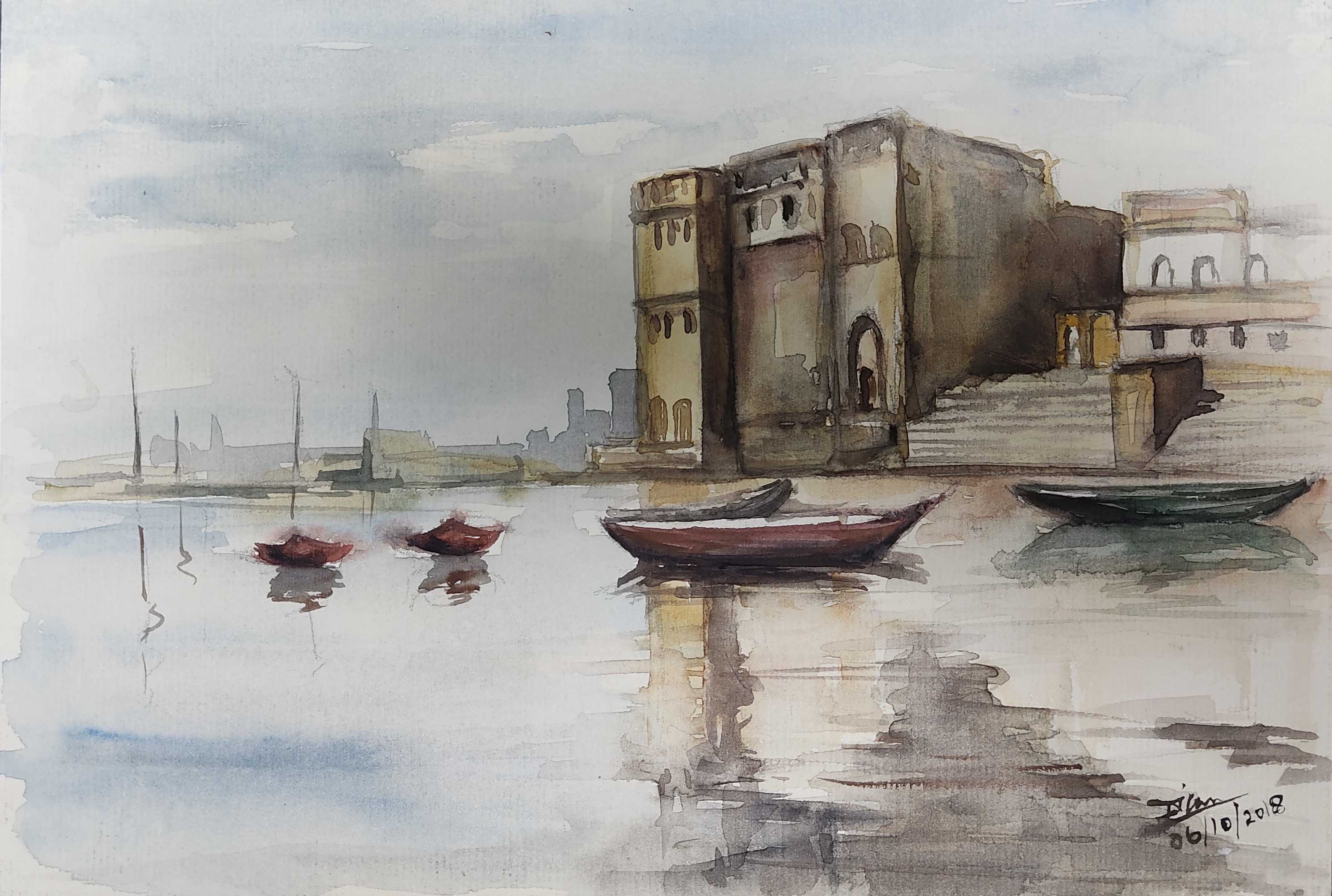 Water with boats by Dilan Samaratunga