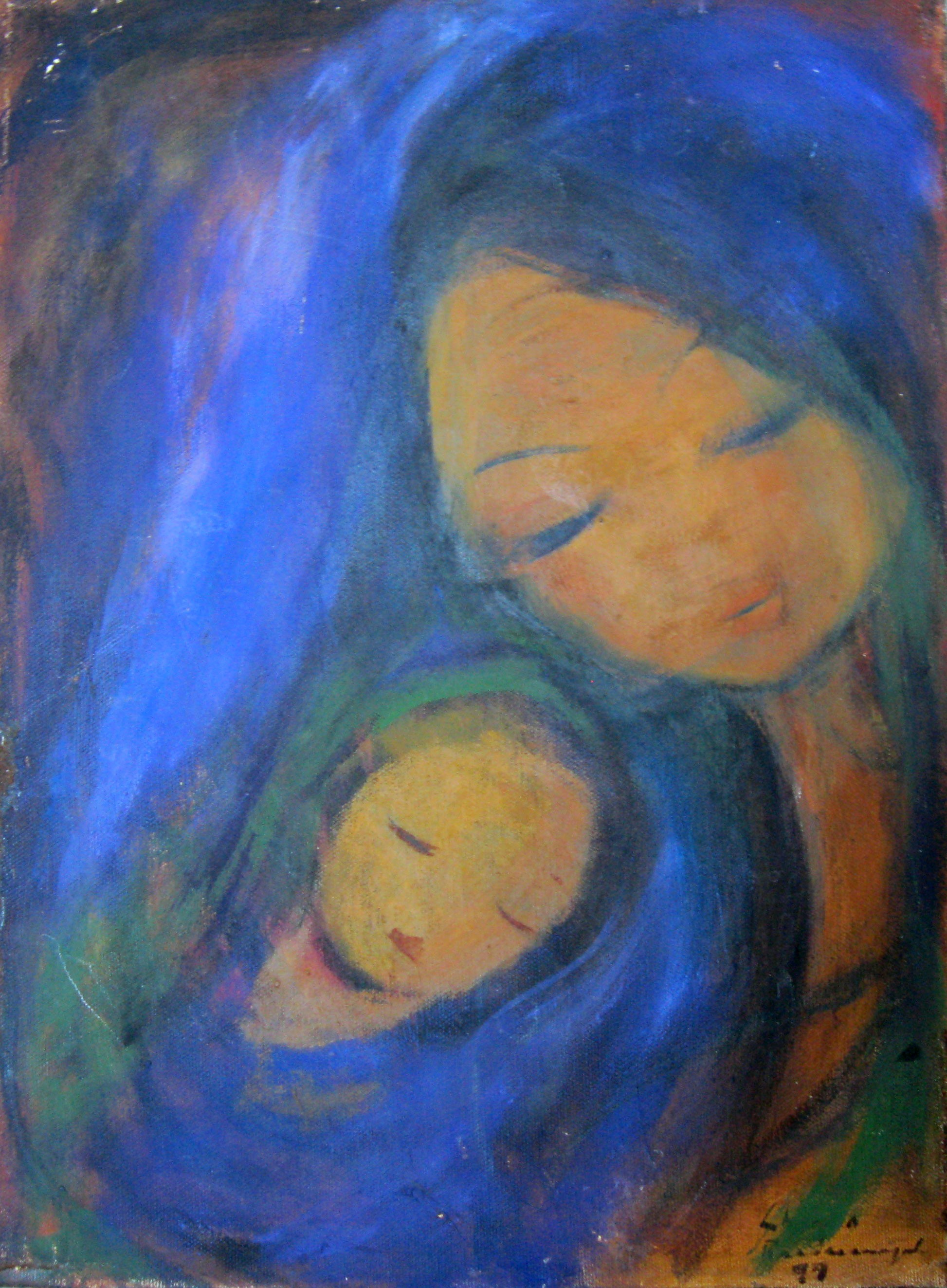 Mother and Child in Blue 1 by Chandra Malalgoda Bandaranayake