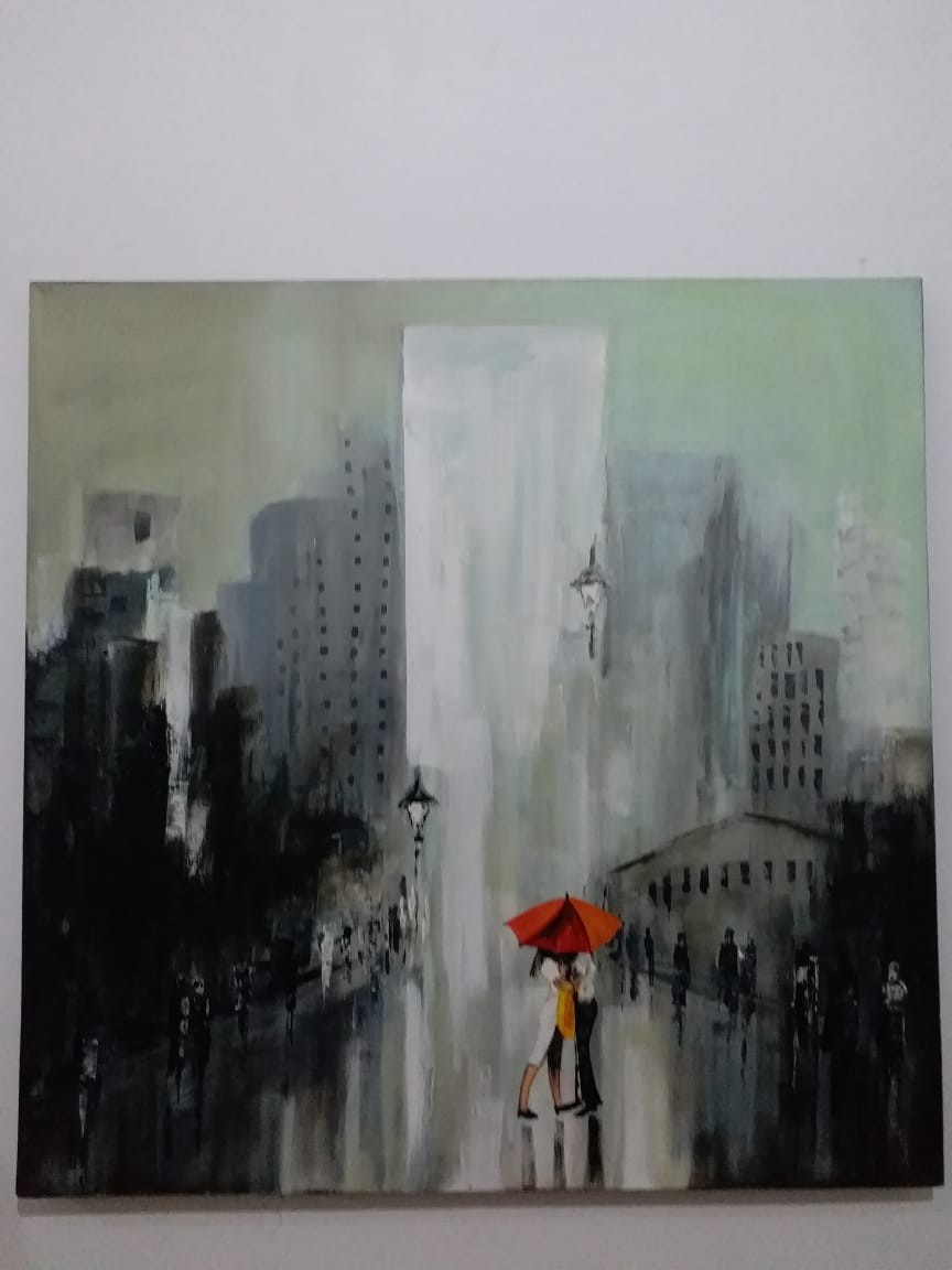 Couple in city painting by Sudath Pushpakumara