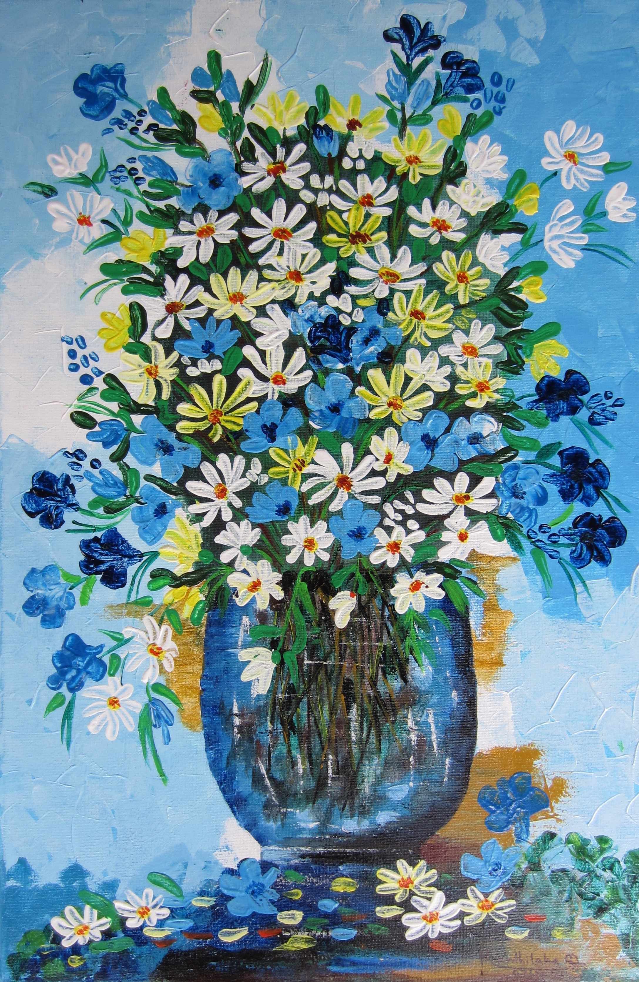 Daisies in a flower pot by Ranthilaka Ranawaka