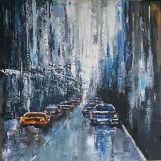 Abstract city painting by Sudath Pushpakumara