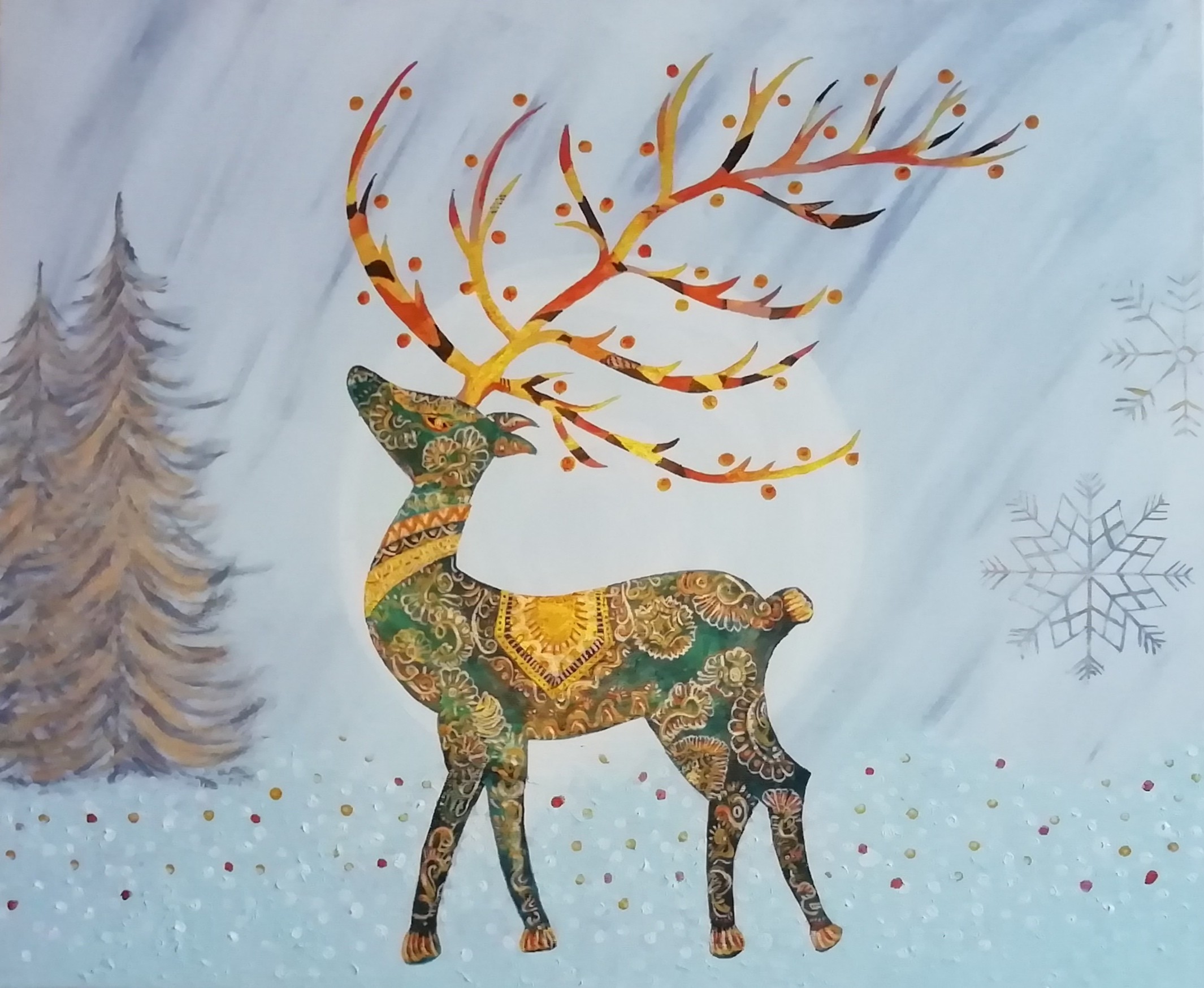 A reindeer in a snowy evening by DINUSHA Weerakoon