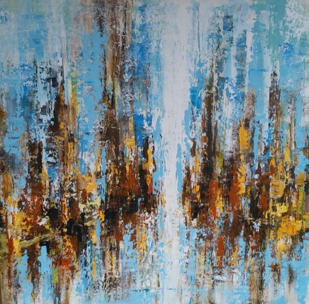 Abstract landscape painting by Sudath Pushpakumara