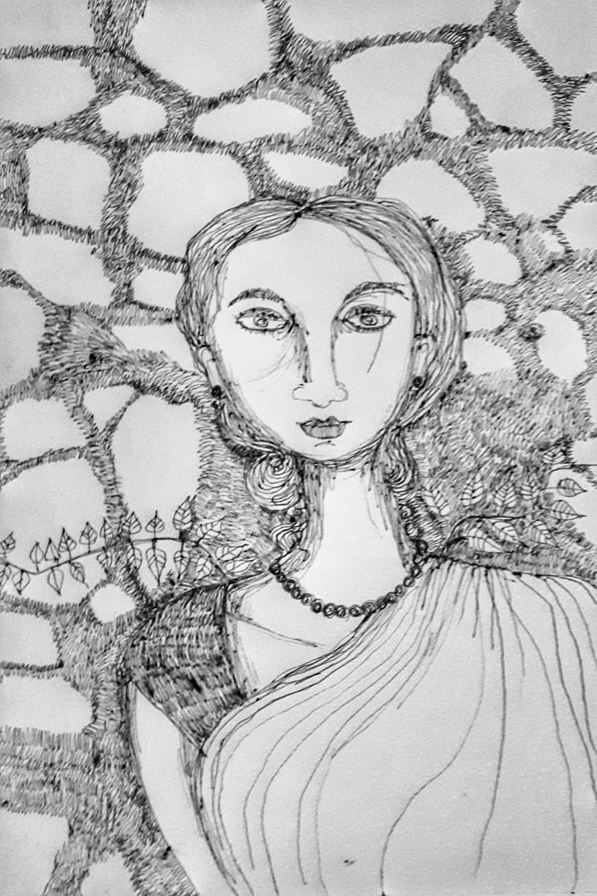 girl with black perls by Susantha Moonamalpe