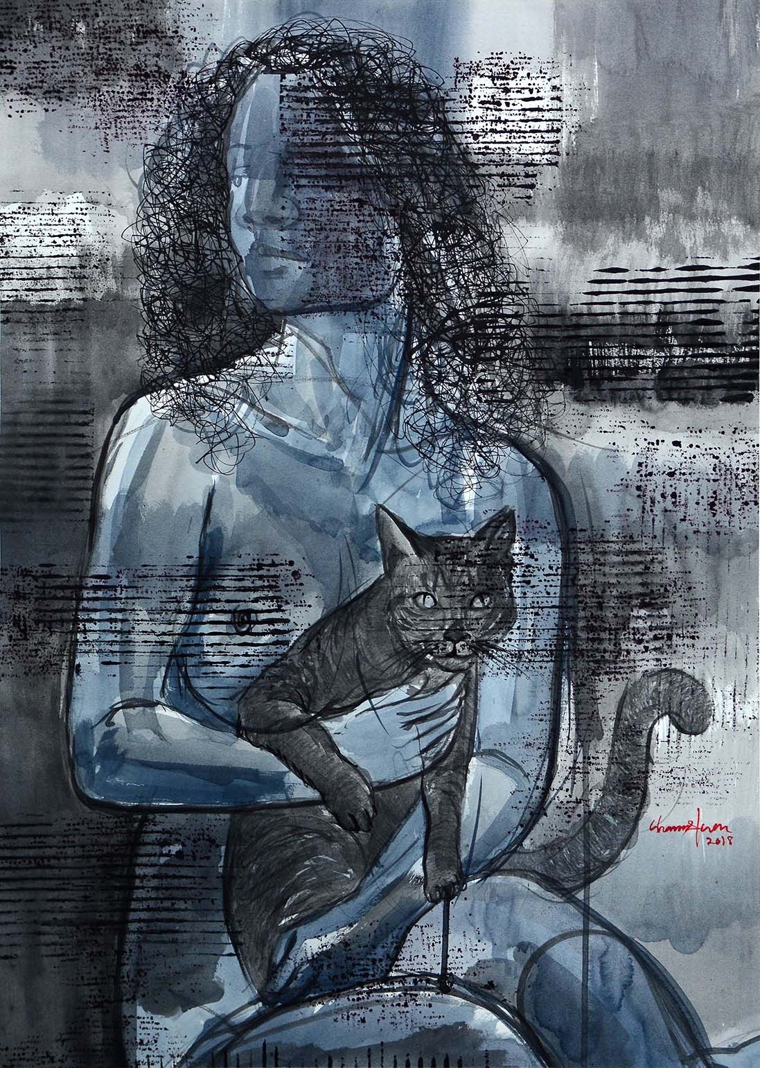 A GIRL WITH CAT by Chammika Jayawardena