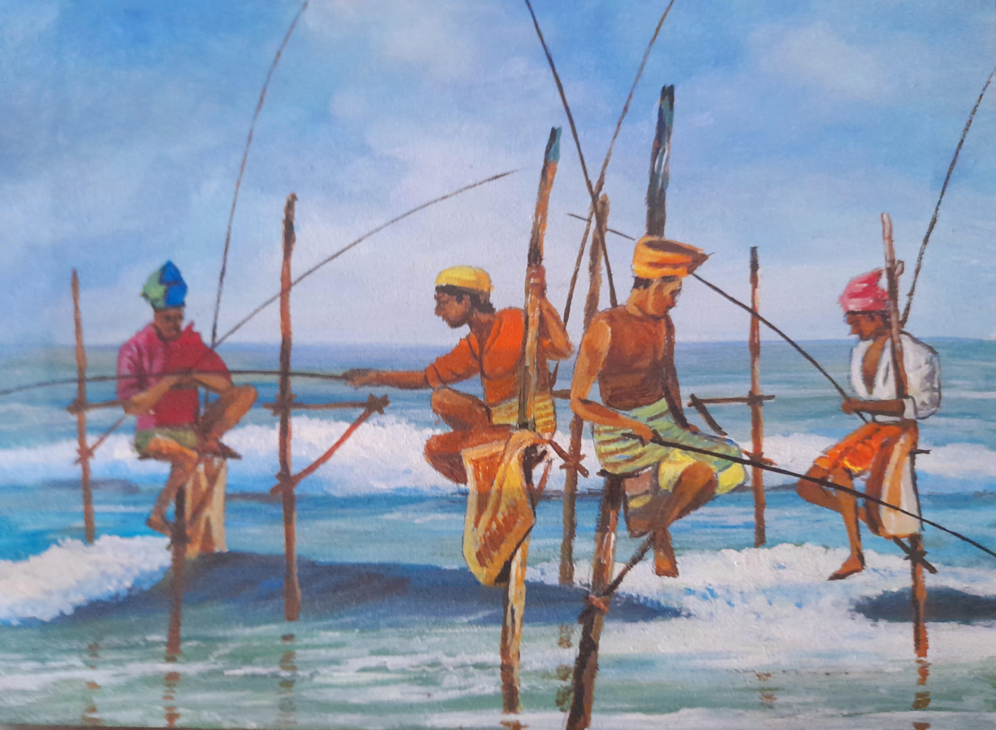 Stilt fishing by Mangala Madanayake