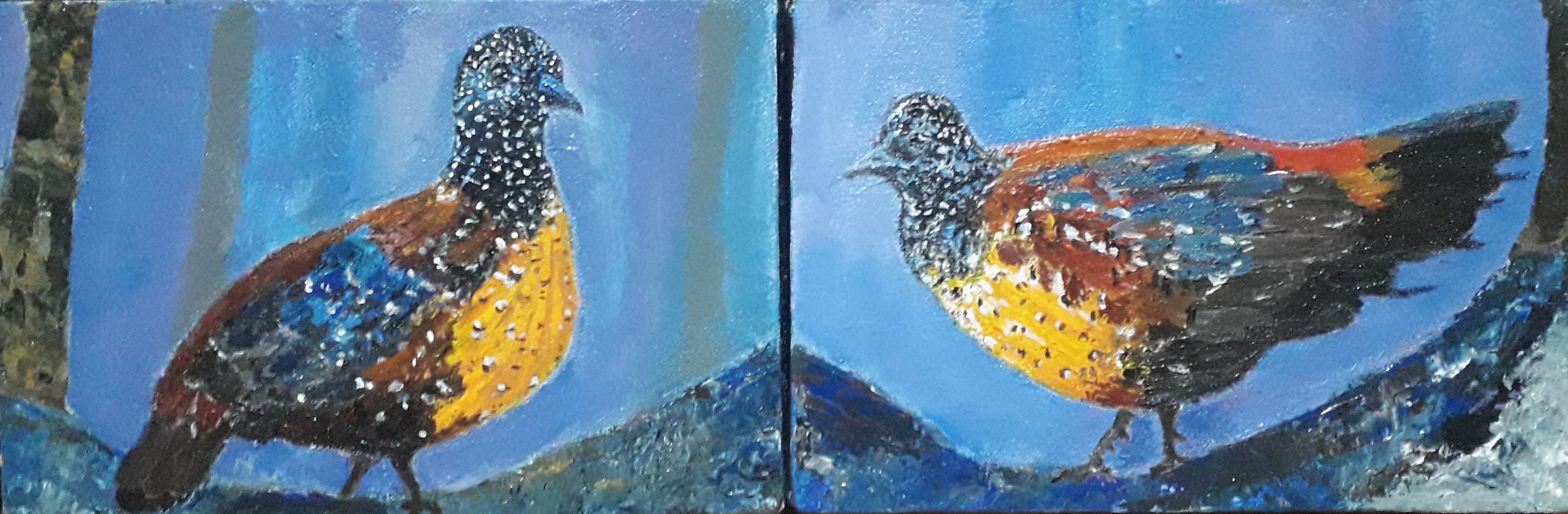 Pair of Multi Colored Fowl by Simpson David