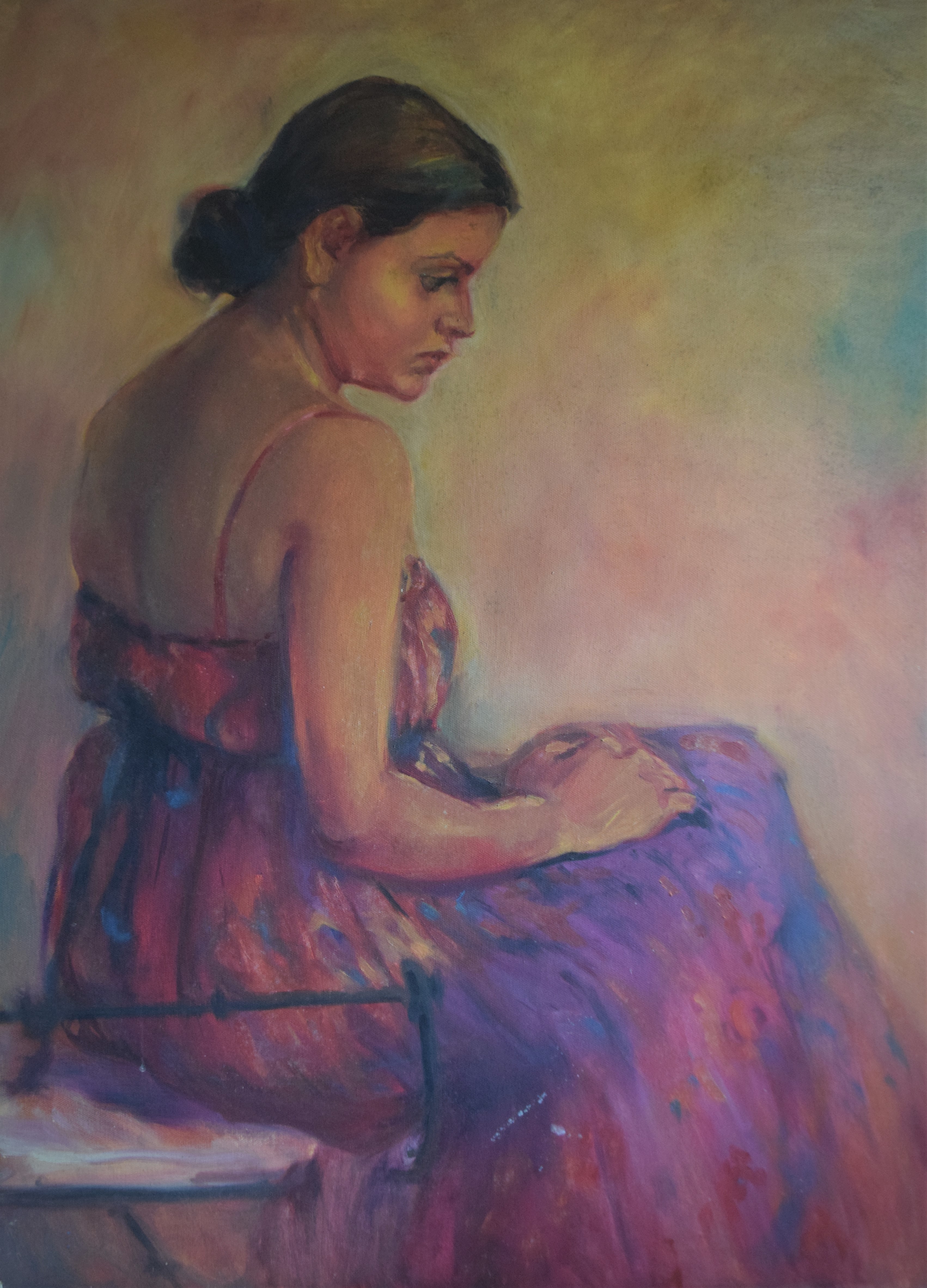 Girl in a pink dress by Senani Senanayake