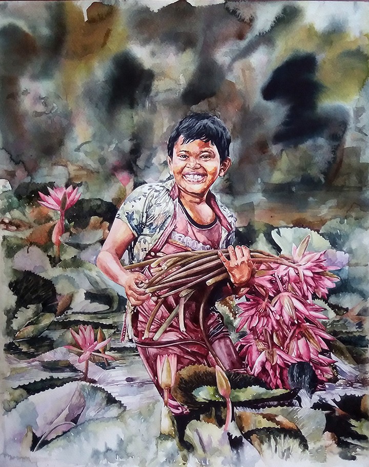 Boy with Flowers by susantha rangana