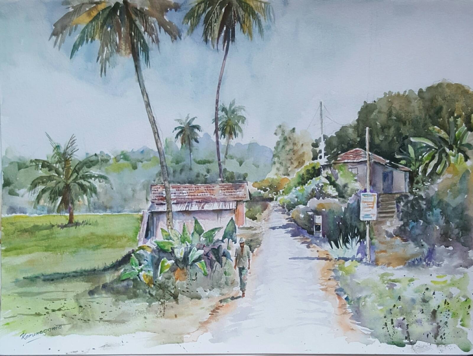 Landscape of a village by Sarath Karunagama