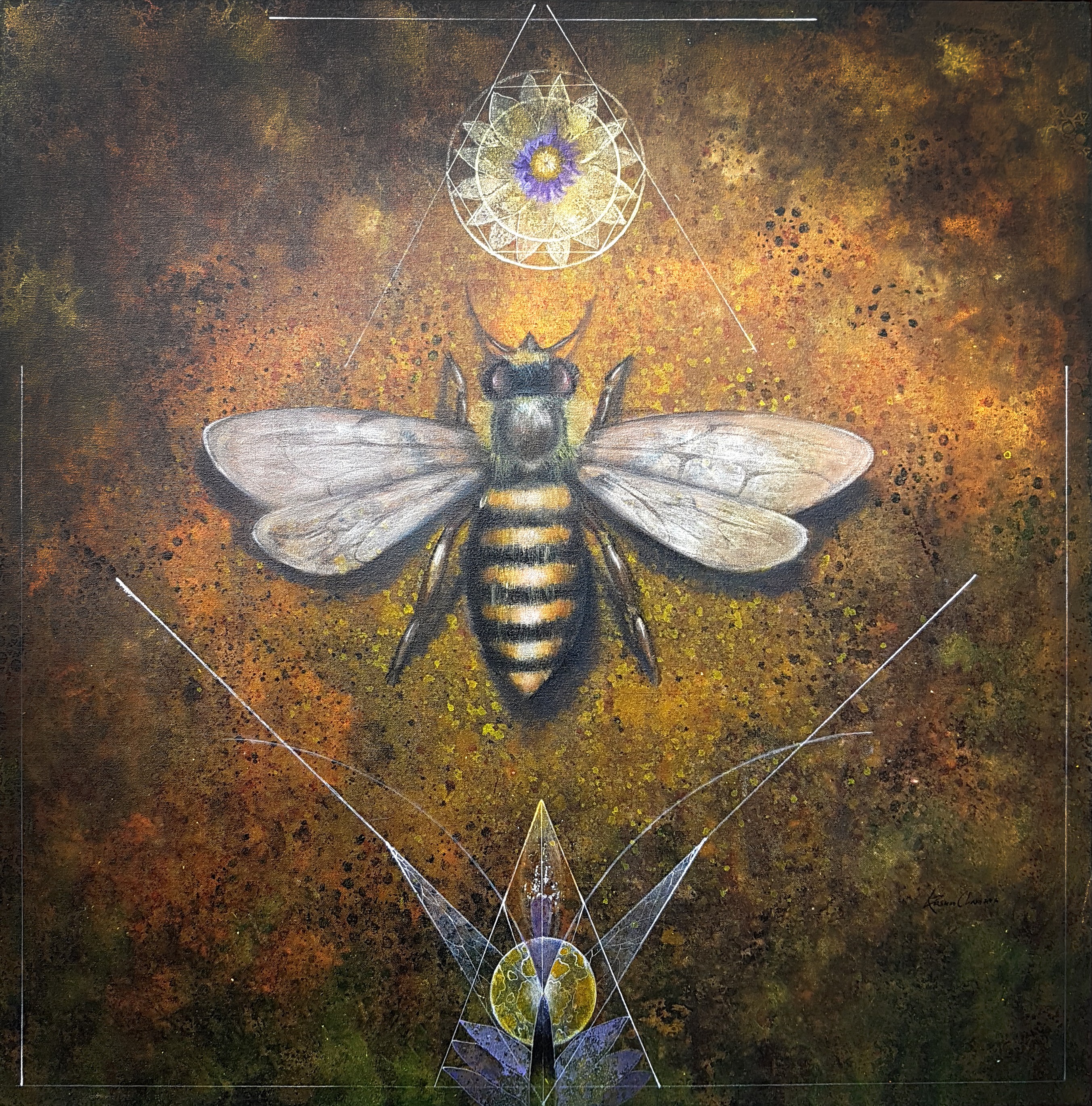 Bee in a Geometric Composition by kasun chamara wickramasinghe