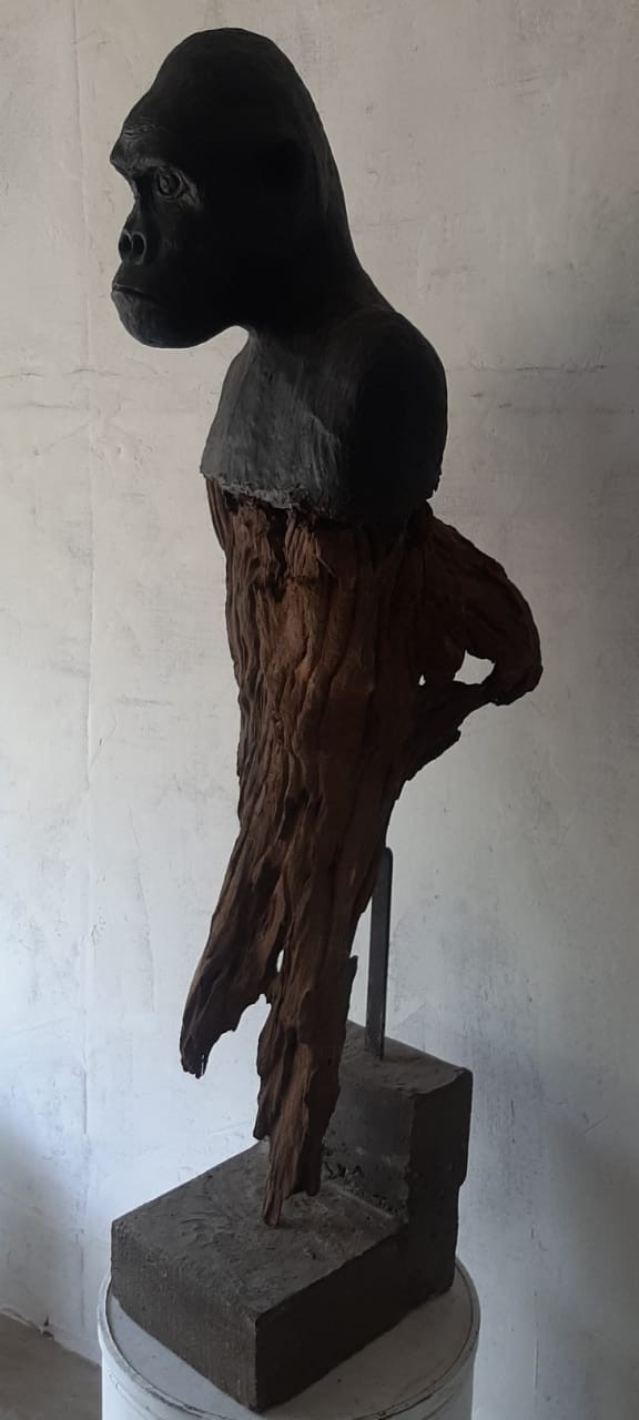 Sculpture of gorilla by Aloka Jayathilake