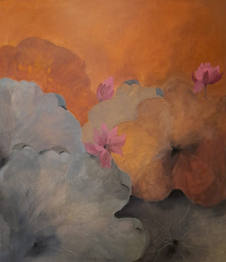 Pink lilies and dusky skies by Jean wijesekera