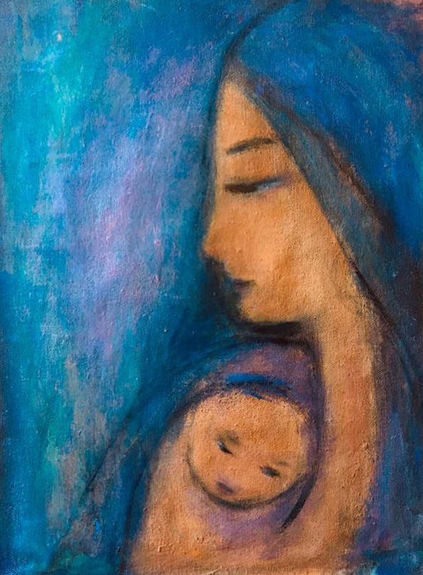 Mother and Child in Blue 2 by Chandra Malalgoda Bandaranayake