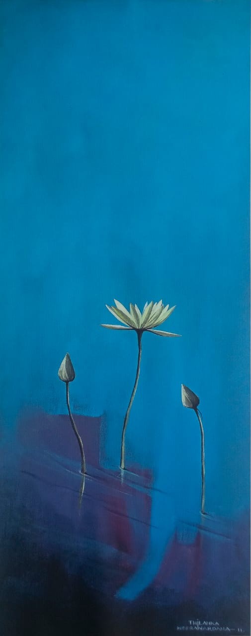 Lotus Flower-Blue Background by Thilanka Weerawardana