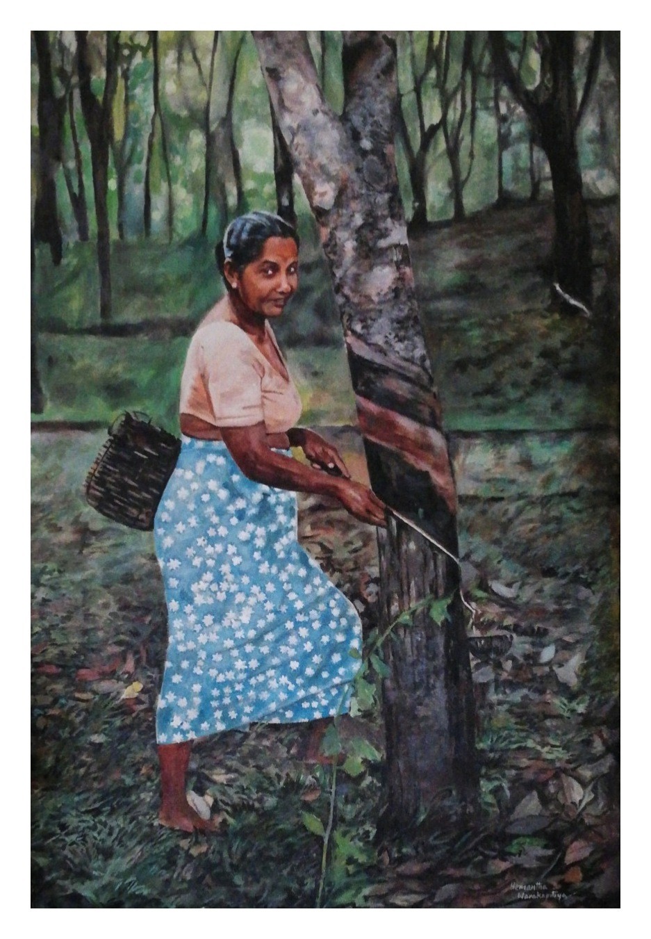 Rubber Tapping woman by Hemantha Warakapitiya