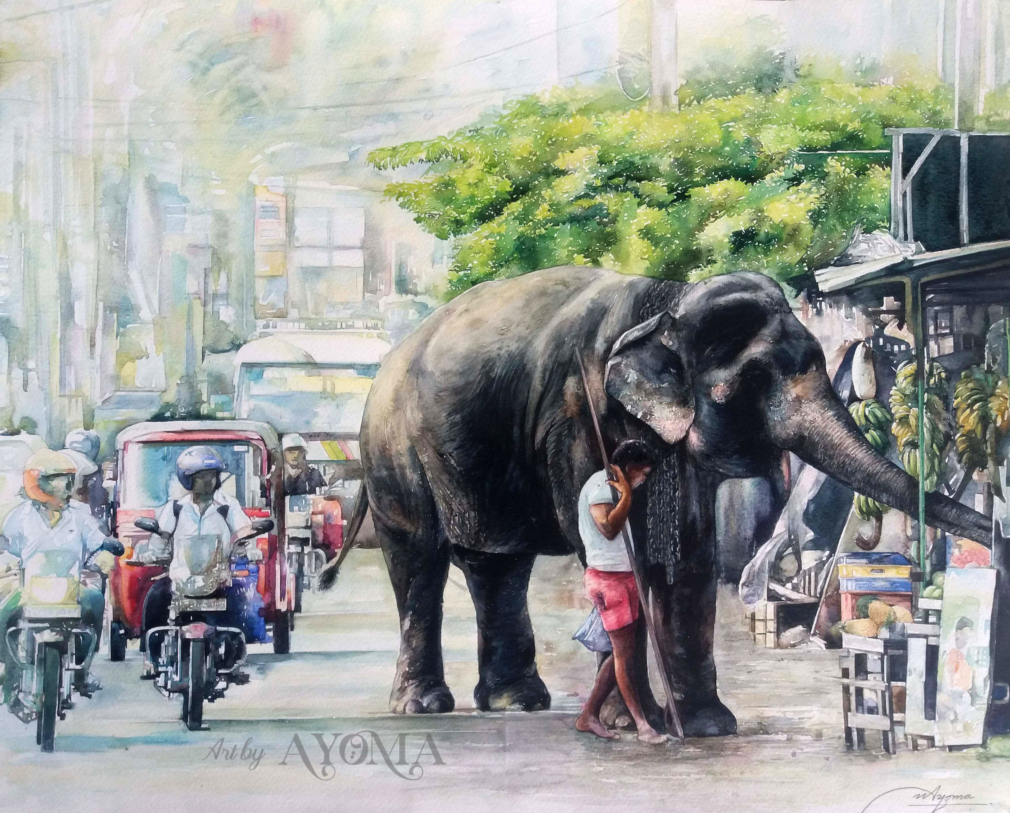 Elephant on the Road by Ayoma Wijerathne
