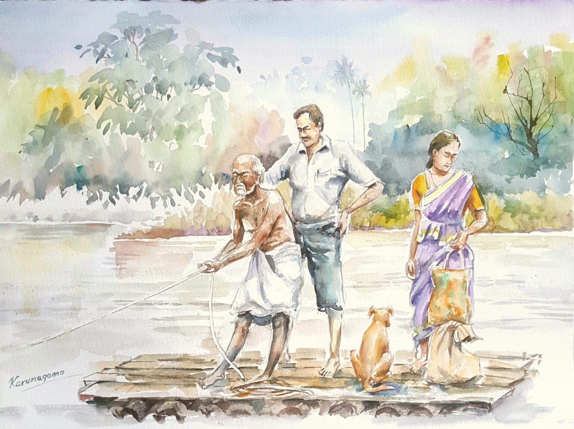 Crossing river by Sarath Karunagama
