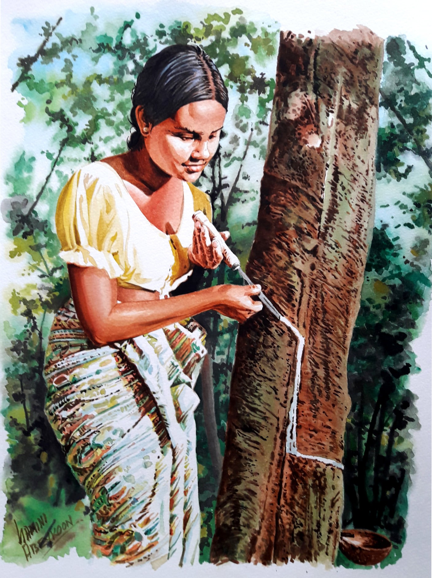 Rubber tapping by Gamini Abeykoon