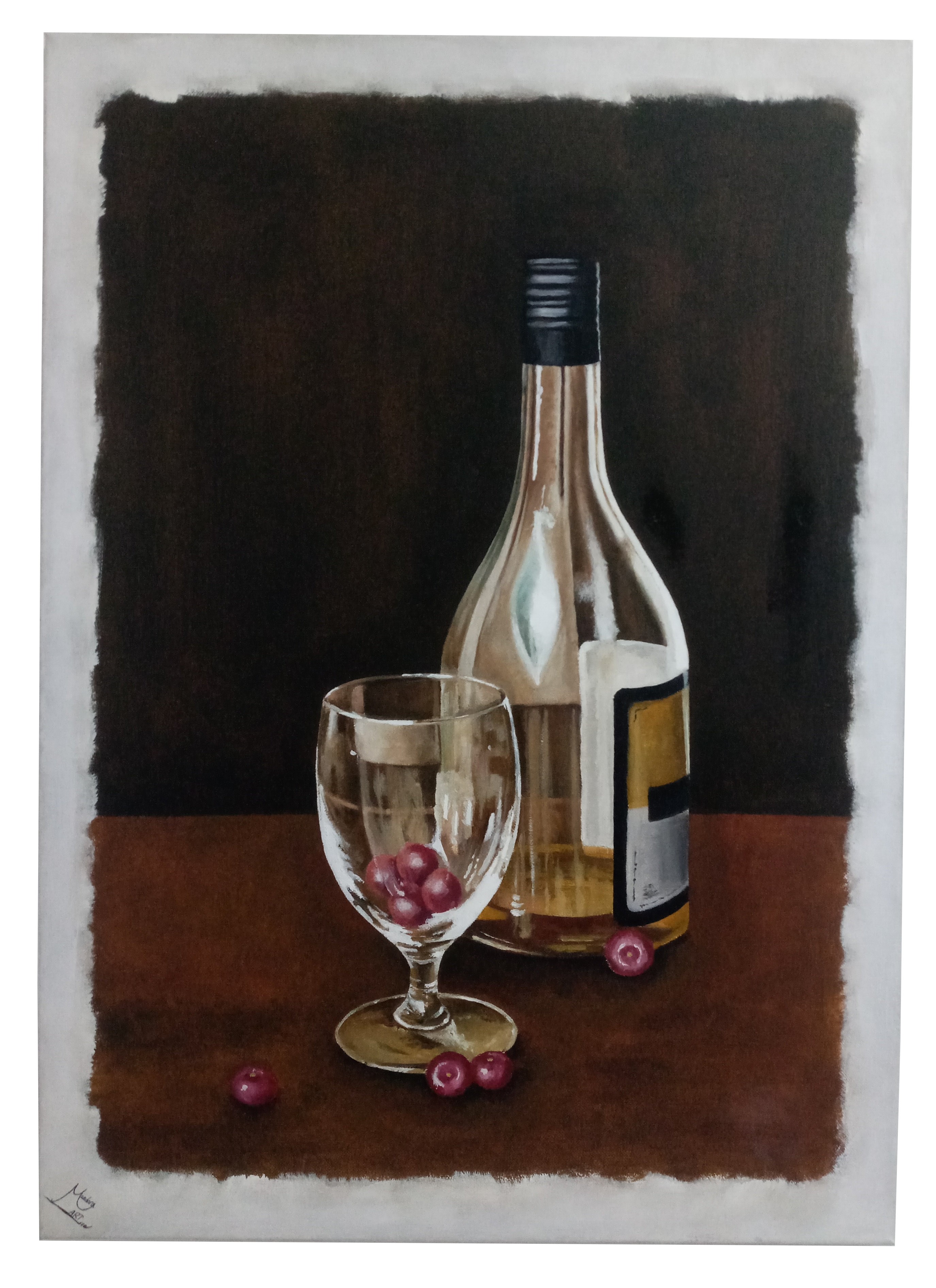 Bottle n' Glass with cherries by Sadeera Mandara