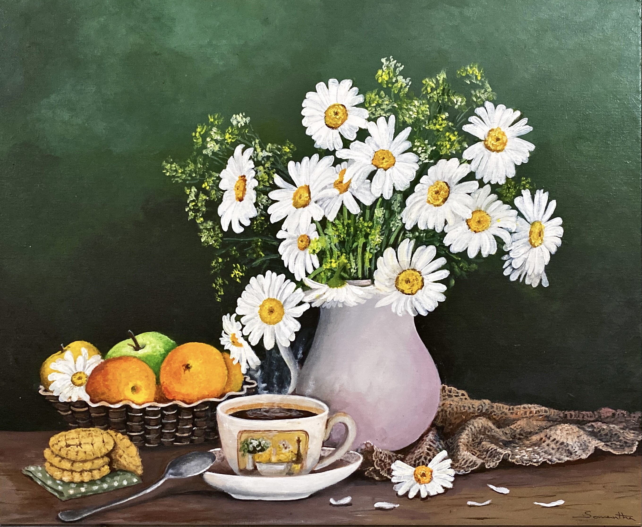Flower basket and fruits by Samantha Wijesinghe