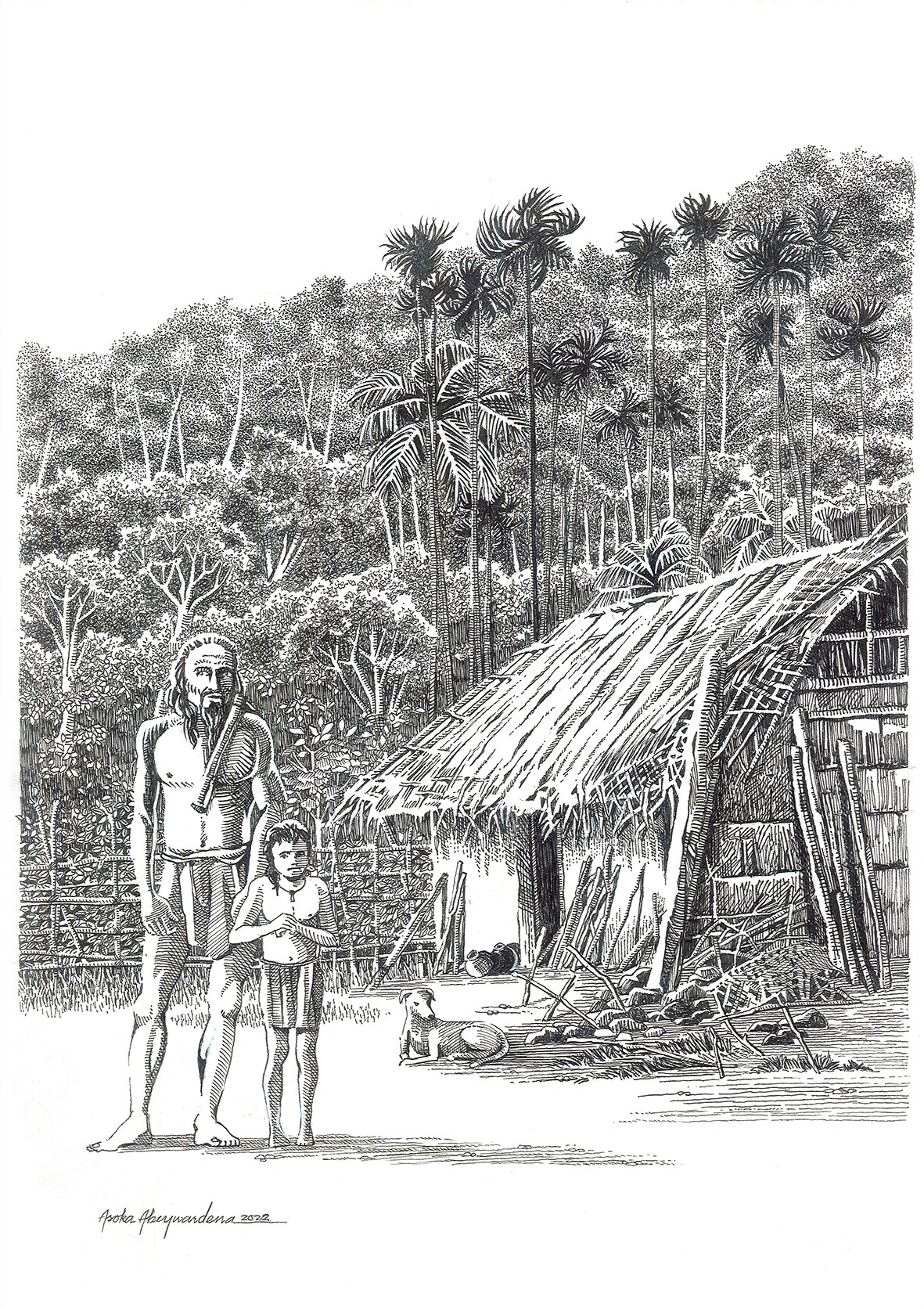 Indigenous man and son by ASOKA ABEYWARDENA