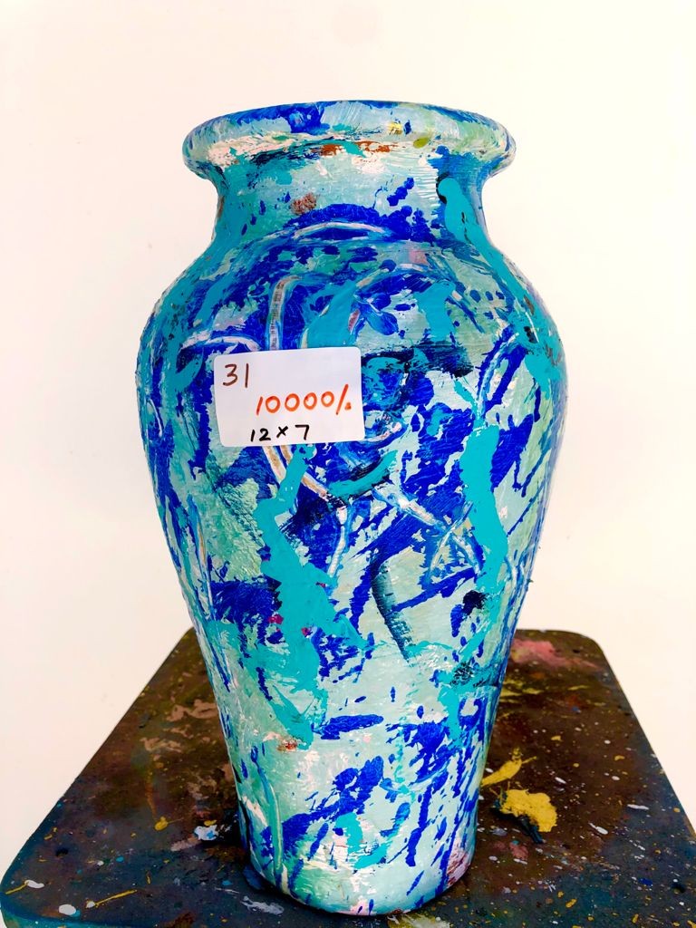 Abstract painted pot by Carla Browne
