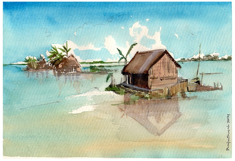 village in river by Ranjan Ekanayake