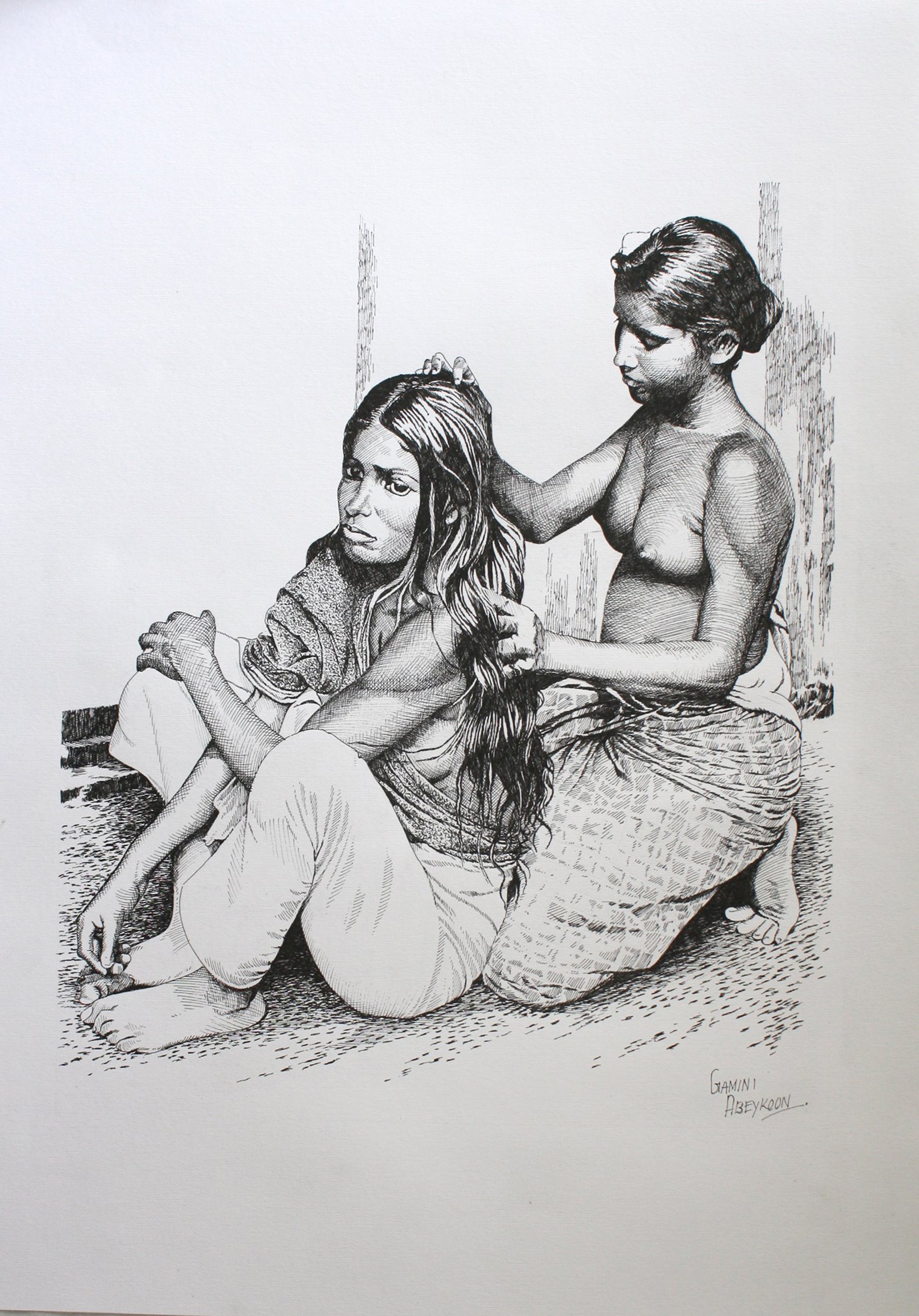 Combing hair by Gamini Abeykoon