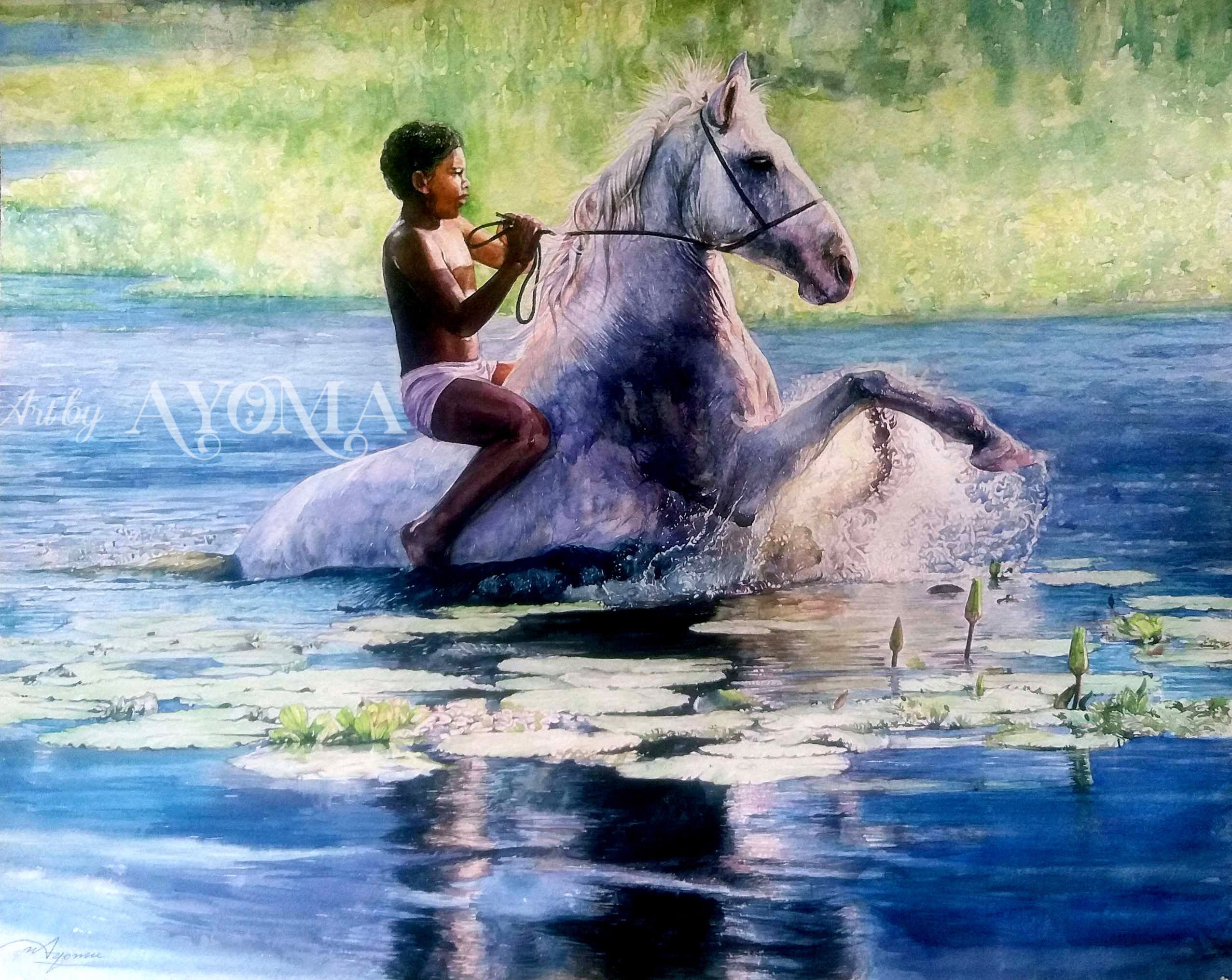 A boy riding a horse by Ayoma Wijerathne