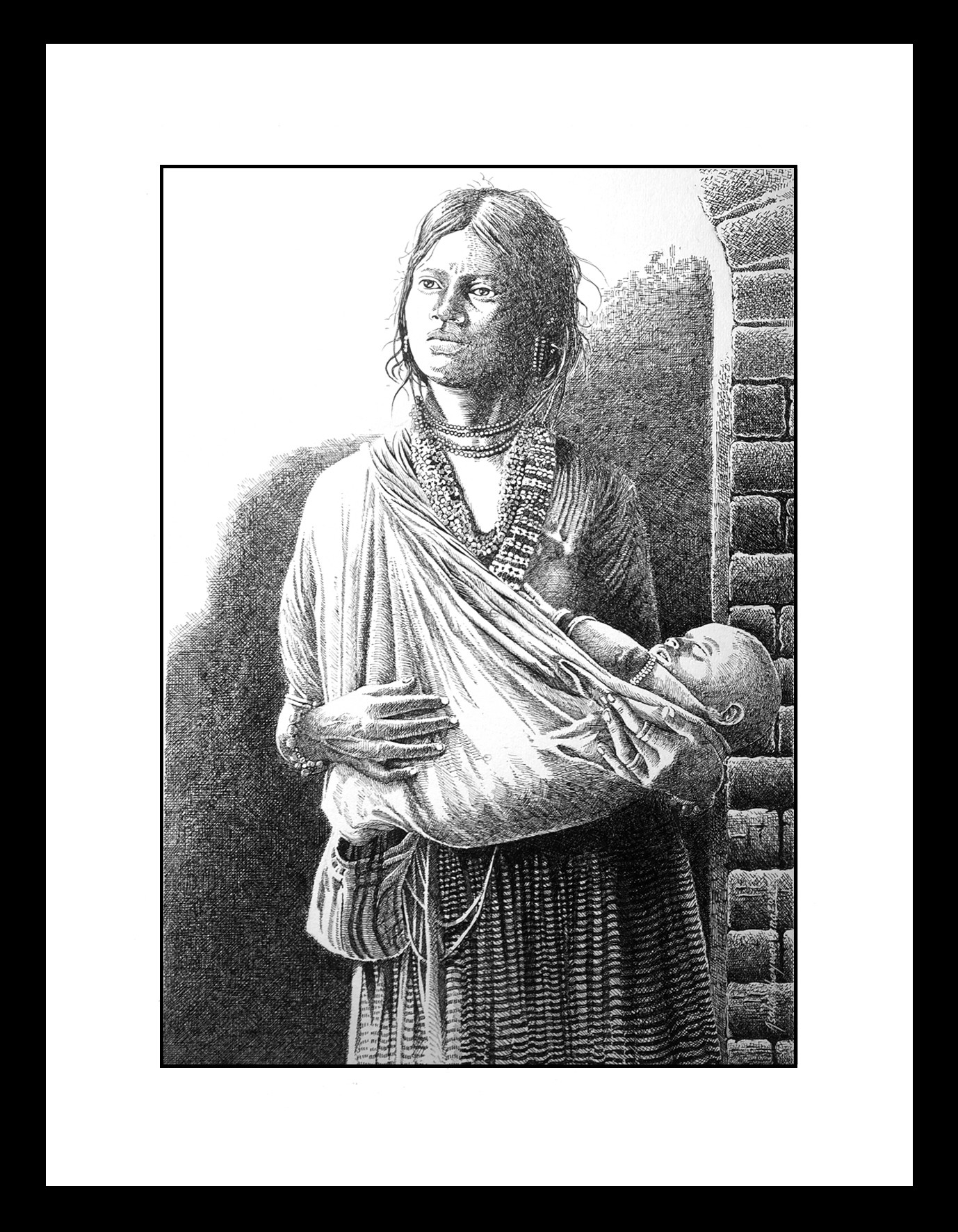 A poor tribal woman with her bab by ASOKA ABEYWARDENA