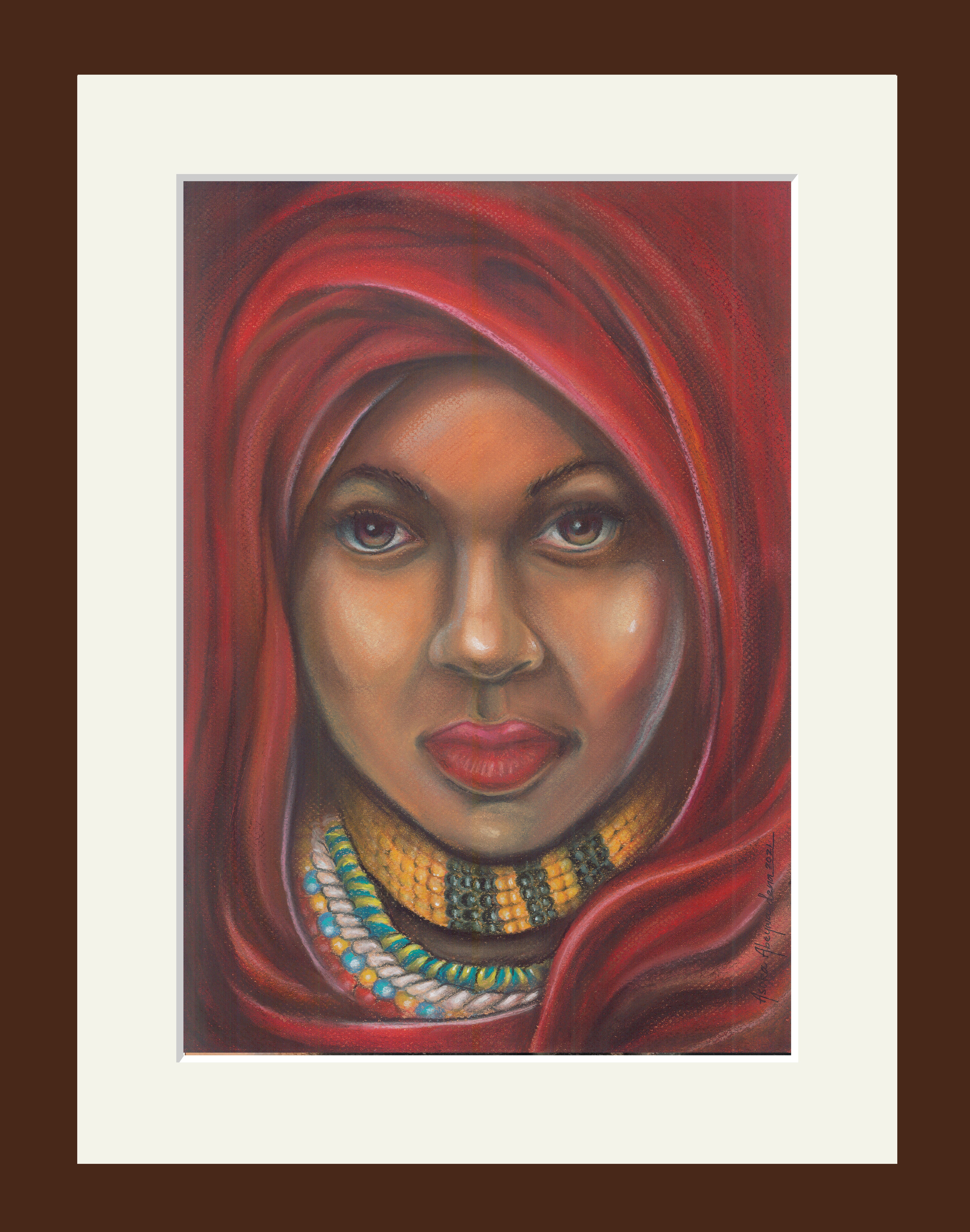 African Tribal Woman in Red by ASOKA ABEYWARDENA