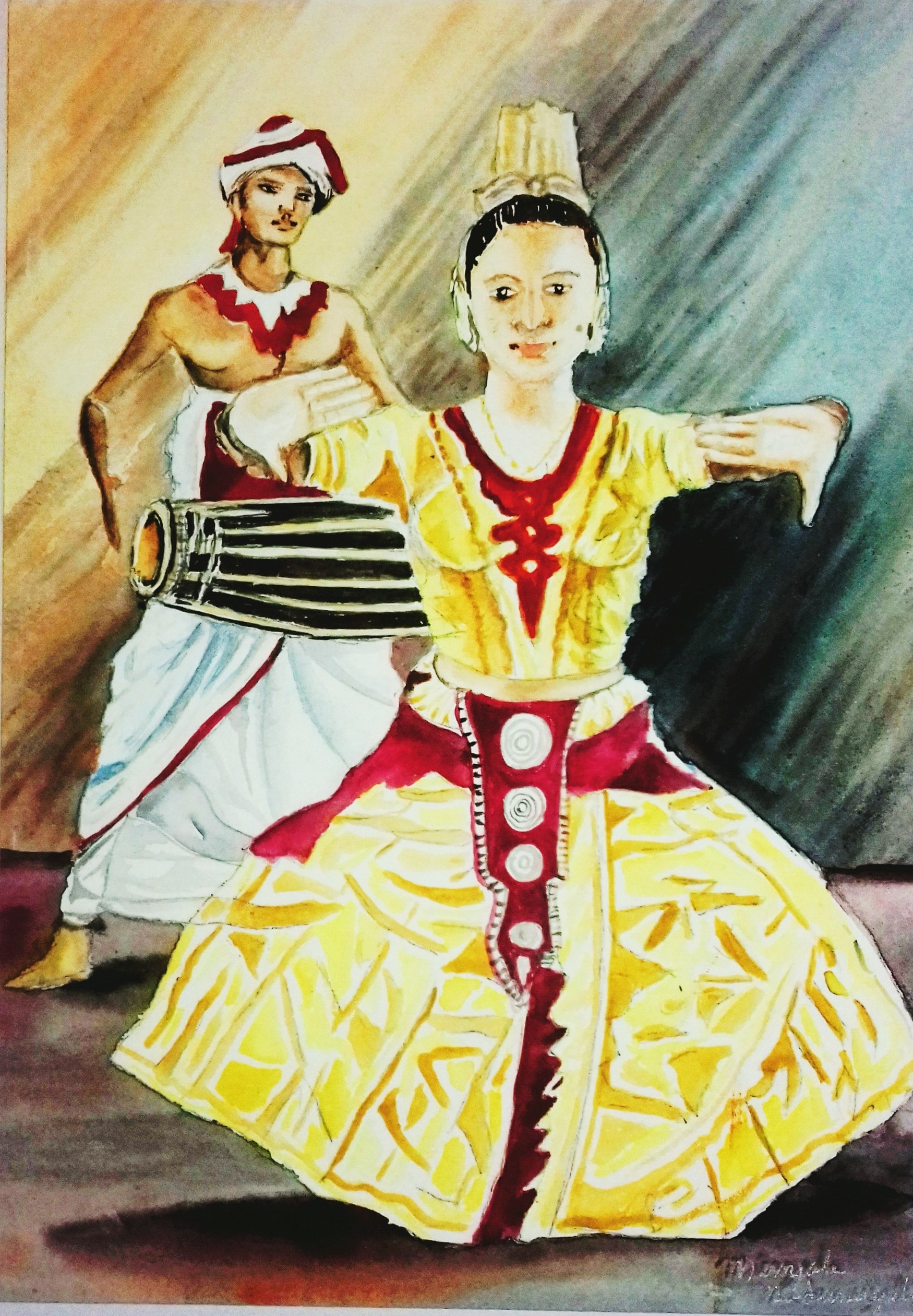 Dancing girl and drummer by Mangala Madanayake