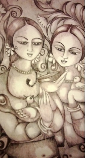 girls with bird by Vishaka Kahawita